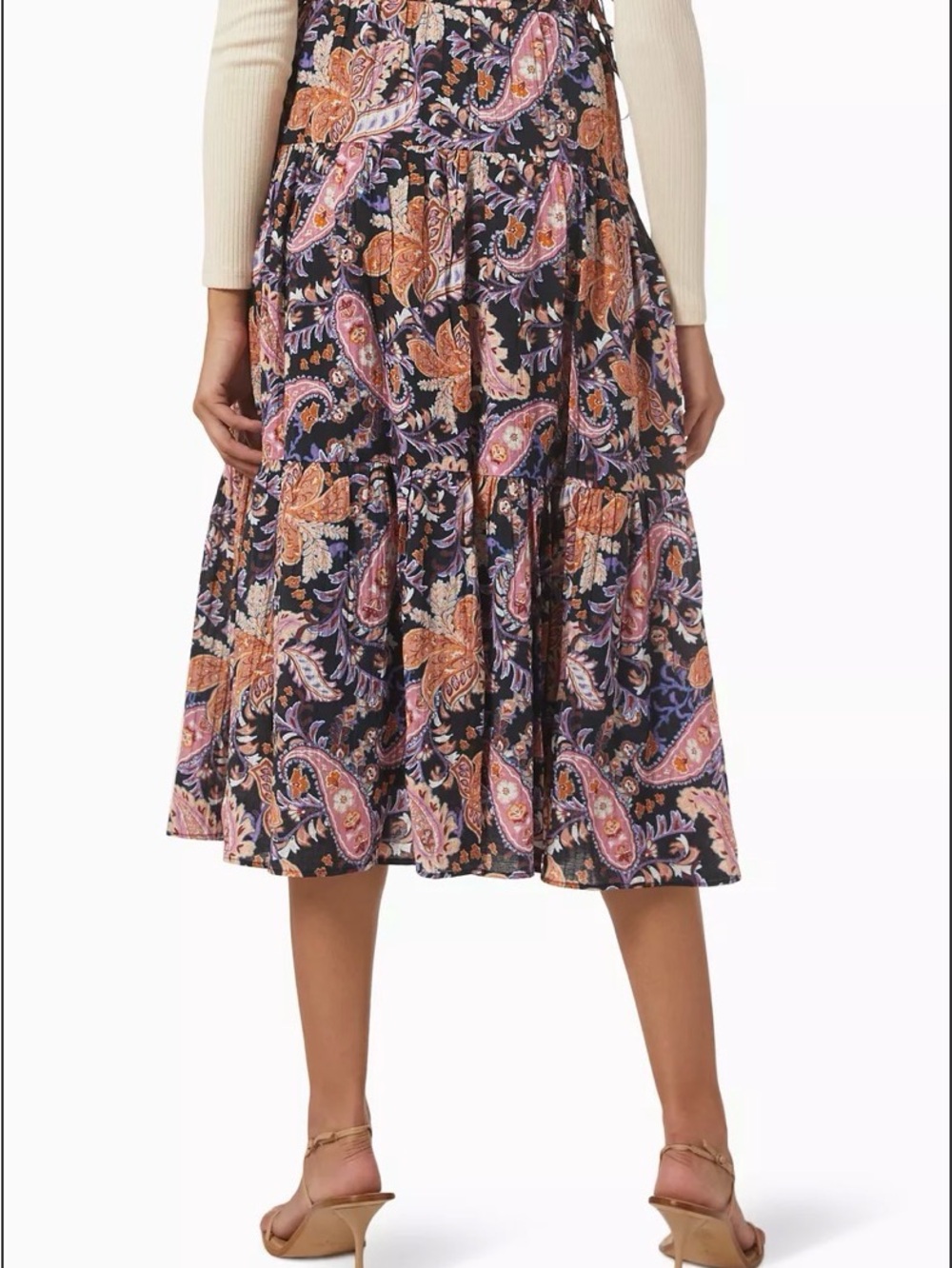 MINKPINK | Celestial Paisley Tiered Midi Skirt in Navy and Pink | Size Large NWT - Picture 3 of 11